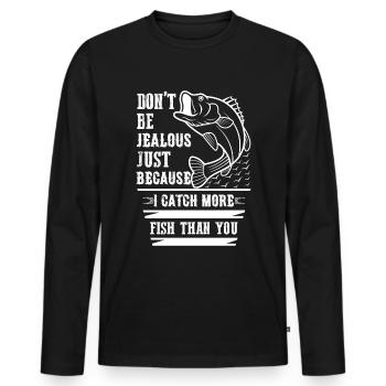Ne sois pas jaloux juste parce que j’ai plus de poissons. - T-shirt manches longues Premium bio Homme - noir - Devant - Nico (187cm)