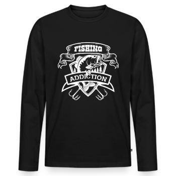 Dépendance à la pêche - - T-shirt manches longues Premium bio Homme - noir - Devant - Nico (187cm)