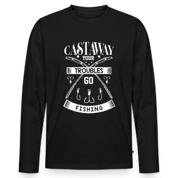 Naufragé Vos soucis vont à la pêche - - T-shirt manches longues Premium bio Homme - noir - Devant - Nico (187cm)