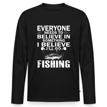 Jeder muss an etwas glauben - Ich glaube, ich werd - Männer Premium Bio Langarmshirt - Schwarz - Vorne - Nico (187cm)