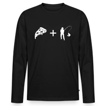 Pizza - Angeln - - Männer Premium Bio Langarmshirt - Schwarz - Vorne - Nico (187cm)