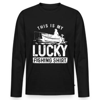 Voici ma chemise de pêche porte-bonheur - T-shirt manches longues Premium bio Homme - noir - Devant - Nico (187cm)