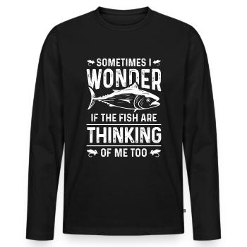 Manchmal frage ich mich, ob die Fische auch an mic - Männer Premium Bio Langarmshirt - Schwarz - Vorne - Nico (187cm)