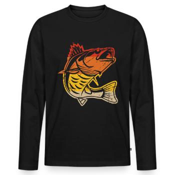 Poisson rétro - T-shirt manches longues Premium bio Homme - noir - Devant - Nico (187cm)