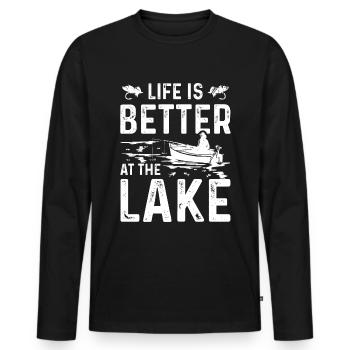 Life is better at the lake - Men's Premium Organic Long Sleeve Shirt - black - Front - Nico (187cm)
