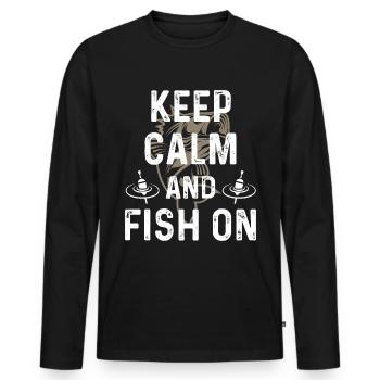 Ruhig bleiben und weiterfischen - Männer Premium Bio Langarmshirt - Schwarz - Vorne - Nico (187cm)