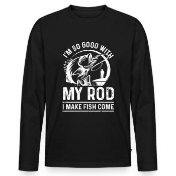 Je suis si bon avec ma canne que le poisson - T-shirt manches longues Premium bio Homme - noir - Devant - Nico (187cm)