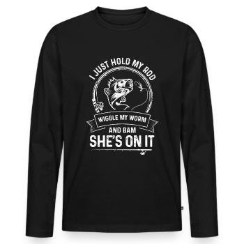 I just hold my rod, wiggle the worm - Men's Premium Organic Long Sleeve Shirt - black - Front - Nico (187cm)
