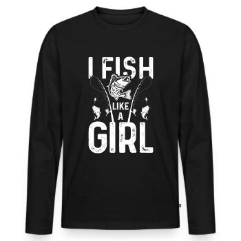 Je pêche comme une fille - T-shirt manches longues Premium bio Homme - noir - Devant - Nico (187cm)