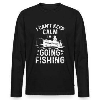 Je ne peux pas rester calme, je vais à la pêche - T-shirt manches longues Premium bio Homme - noir - Devant - Nico (187cm)