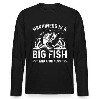 Le bonheur est un gros poisson et un témoin - T-shirt manches longues Premium bio Homme - noir - Devant - Nico (187cm)