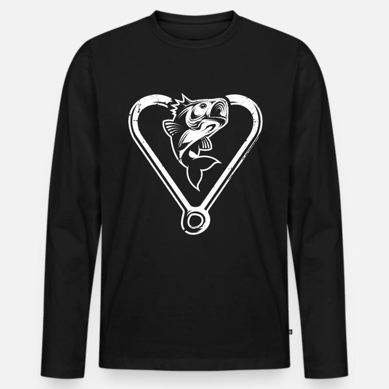 Angeln Herz - Männer Premium Bio Langarmshirt - Schwarz