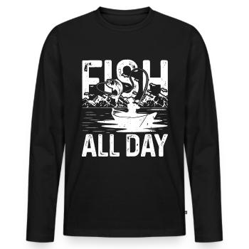 Pêcher toute la journée - T-shirt manches longues Premium bio Homme - noir - Devant - Nico (187cm)