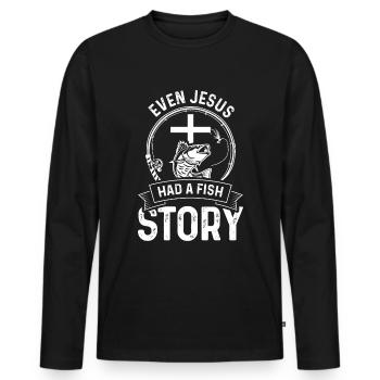 Sogar Jesus hatte eine Fischgeschichte - Männer Premium Bio Langarmshirt - Schwarz - Vorne - Nico (187cm)