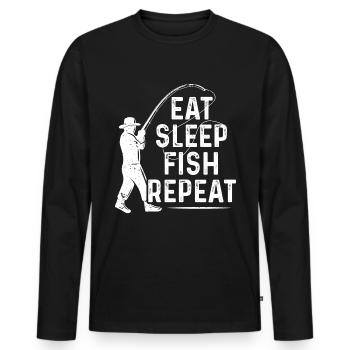 Manger dormir Pêche Répéter - T-shirt manches longues Premium bio Homme - noir - Devant - Nico (187cm)