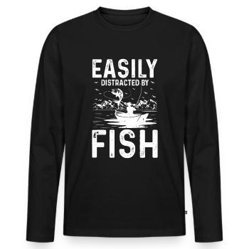 Facilement distrait par le poisson - T-shirt manches longues Premium bio Homme - noir - Devant - Nico (187cm)