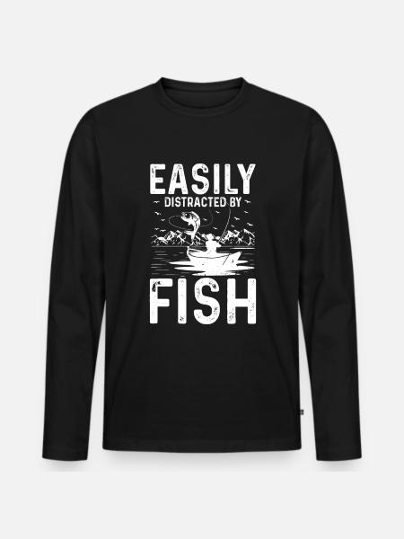 Facilement distrait par le poisson - T-shirt manches longues Premium bio Homme - noir