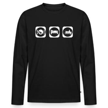 Manger dormir à la pêche 1 - T-shirt manches longues Premium bio Homme - noir - Devant - Nico (187cm)
