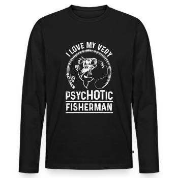 Ich liebe meinen sehr psychotischen Angler - Männer Premium Bio Langarmshirt - Schwarz - Vorne - Nico (187cm)