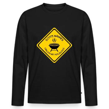 Echte Männer Grillen Mit Holzkohle - Männer Premium Bio Langarmshirt - Schwarz - Vorne - Nico (187cm)