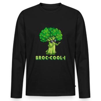 Bro-COOL-i funny broccoli t-shirt - Men's Premium Organic Long Sleeve Shirt - black - Front - Nico (187cm)