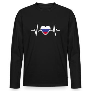 Russie battement de coeur drapeau battement de coeur Russie - T-shirt manches longues Premium bio Homme - noir - Devant - Nico (187cm)