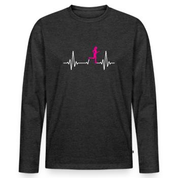 Runners Heartbeat Running Gift - Men's Premium Organic Long Sleeve Shirt - heather anthracite - Front - Nico (187cm)