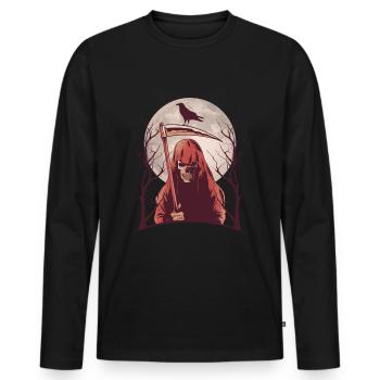Halloween Sensenmann Rabe Mond - Männer Premium Bio Langarmshirt - Schwarz - Vorne - Nico (187cm)