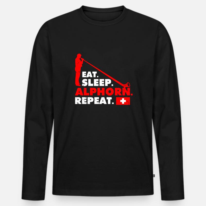 Schweiz Alphorn Musik - Männer Premium Bio Langarmshirt - Schwarz