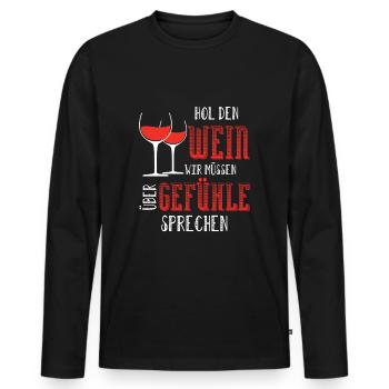 Hol den Wein wir müssen über Gefühle sprechen - Männer Premium Bio Langarmshirt - Schwarz - Vorne - Nico (187cm)