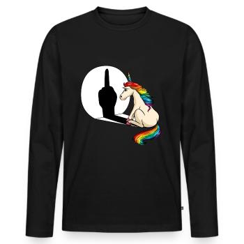 Einhorn Mittelfinger Schatten - Männer Premium Bio Langarmshirt - Schwarz - Vorne - Nico (187cm)