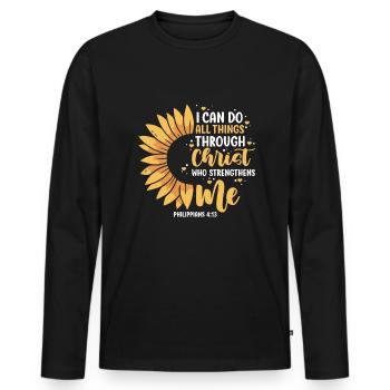 Christian Bible Verse Quote Jesus Christ - T-shirt manches longues Premium bio Homme - noir - Devant - Nico (187cm)