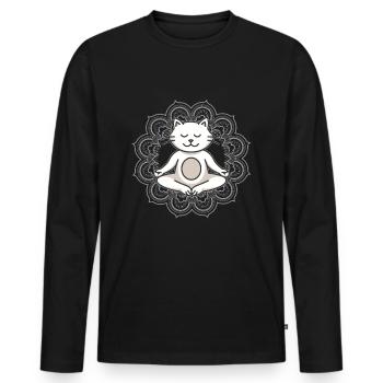 Yoga Katze Mandala Meditation Om Spiritualität - Männer Premium Bio Langarmshirt - Schwarz - Vorne - Nico (187cm)