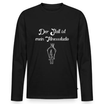 Der Stall ist meine Fitnessstudio - Männer Premium Bio Langarmshirt - Schwarz - Vorne - Nico (187cm)