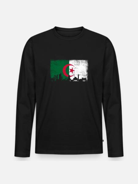 Algerien Flagge Fussball Team Fan-Geschenk - Männer Premium Bio Langarmshirt - Schwarz