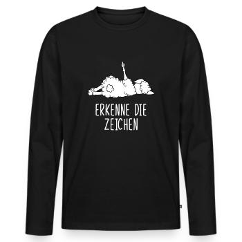 Erkenne die Zeichen Schaf Mittelfinger - Männer Premium Bio Langarmshirt - Schwarz - Vorne - Nico (187cm)