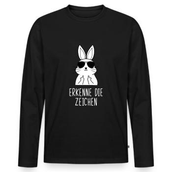 Erkenne die Zeichen Kaninchen Hasen Mittelfinger - Männer Premium Bio Langarmshirt - Schwarz - Vorne - Nico (187cm)