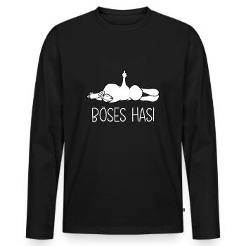 Böses Hasi Hase mit Mittelfinger - Männer Premium Bio Langarmshirt - Schwarz - Vorne - Nico (187cm)