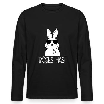 Böses Hasi Hase mit Mittelfinger - Männer Premium Bio Langarmshirt - Schwarz - Vorne - Nico (187cm)
