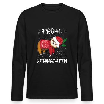 Frohe Weihnachten Faultier mit Weihnachtssweater - Männer Premium Bio Langarmshirt - Schwarz - Vorne - Nico (187cm)