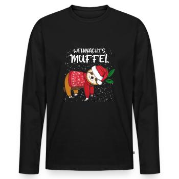 Weihnachtsmuffel Faultier mit Weihnachtssweater - Männer Premium Bio Langarmshirt - Schwarz - Vorne - Nico (187cm)
