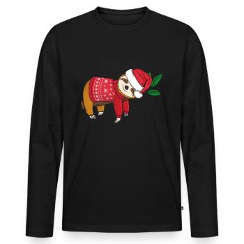 Faultier mit Weihnachtssweater Frohe Weihnachten - Männer Premium Bio Langarmshirt - Schwarz - Vorne - Nico (187cm)