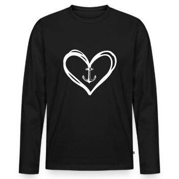 Anker Herz Moin - Männer Premium Bio Langarmshirt - Schwarz - Vorne - Nico (187cm)