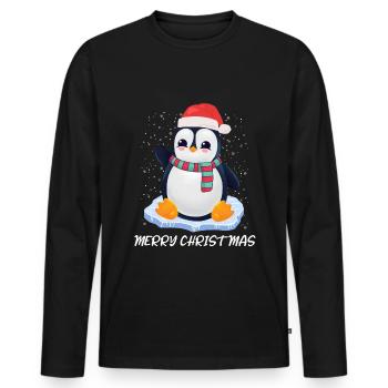 Pinguin Merry Christmas - Männer Premium Bio Langarmshirt - Schwarz - Vorne - Nico (187cm)