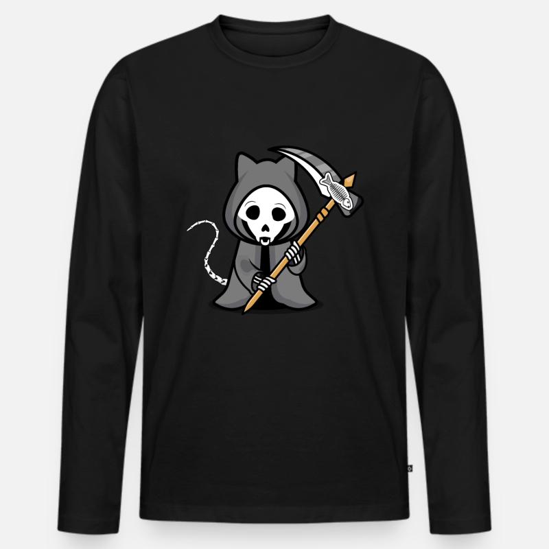 Katze Halloween Sensenmann Grim Repear - Männer Premium Bio Langarmshirt - Schwarz