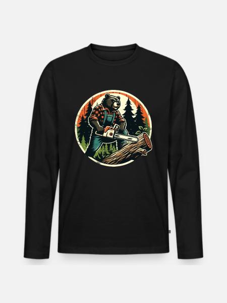 Lumberjack Bear Power en natuur in harmonie - Mannen Premium Bio shirt met lange mouwen - zwart