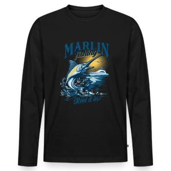 Marlin Fishing Reel It Up - Men's Premium Organic Long Sleeve Shirt - black - Front - Nico (187cm)