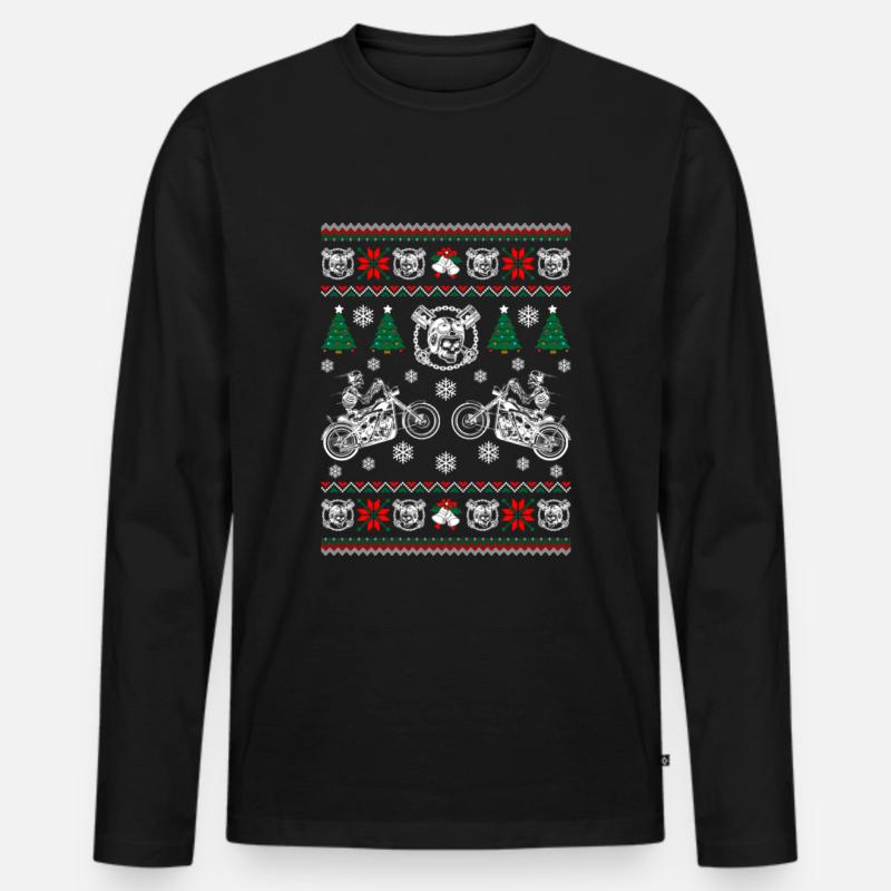 Biker Ugly Christmas - Männer Premium Bio Langarmshirt - Schwarz