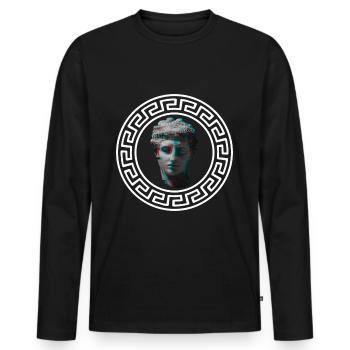 Sparta Greek Pattern Symbols Vaporwave Statue - Men's Premium Organic Long Sleeve Shirt - black - Front - Nico (187cm)