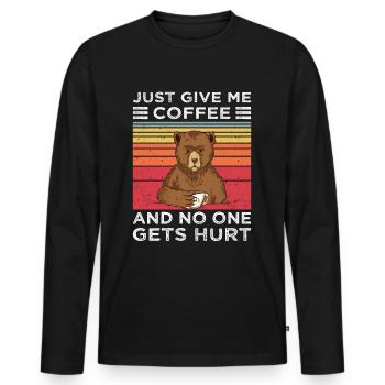 Kaffee Lustiger Bär Vintage Kaffeespruch - Männer Premium Bio Langarmshirt - Schwarz - Vorne - Nico (187cm)